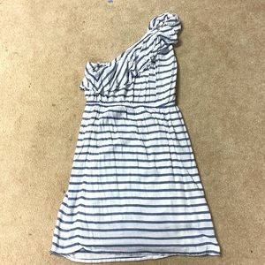 Old navy, white and blue stripe, one shoulder dress. Size Small.
